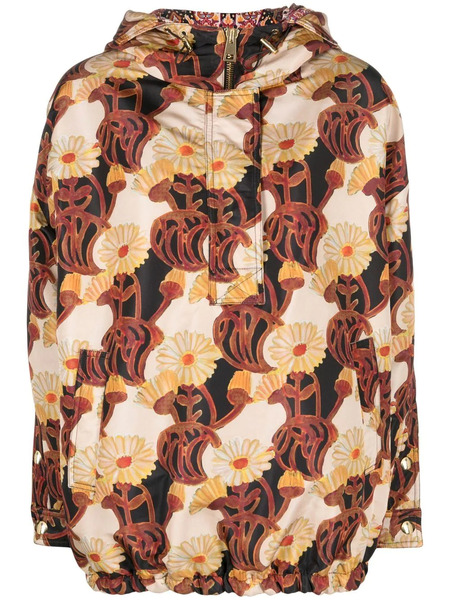  La Doublej Floral Print Hooded Jacket - Neutrals 