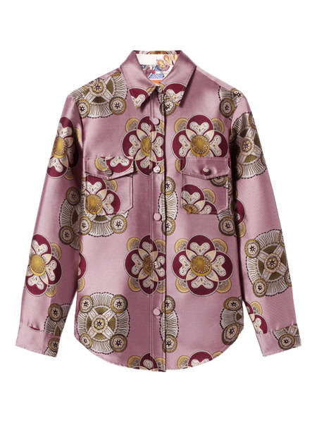  La Doublej Floral-print Jacquard Shirt Jacket - Pink 