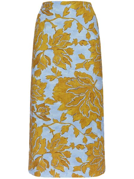  La Doublej Floral-print Pencil Skirt - Yellow 