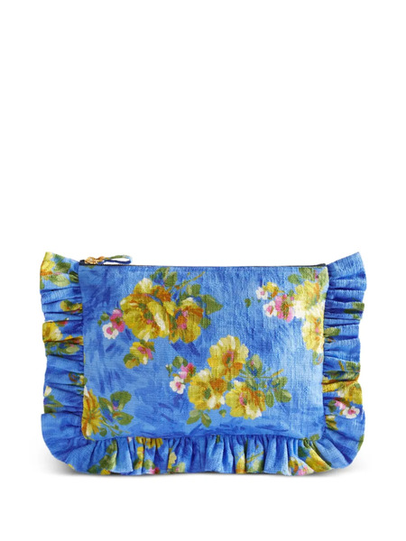  La Doublej Floral-print Ruffled Clutch - Blue 