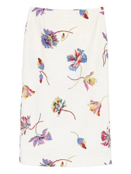  La Doublej Floral-print Straight Skirt - White 