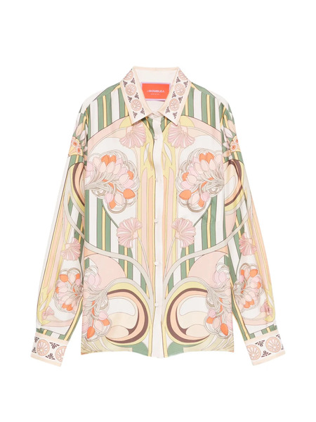  La Doublej Floral-print Striped Shirt - Neutrals 