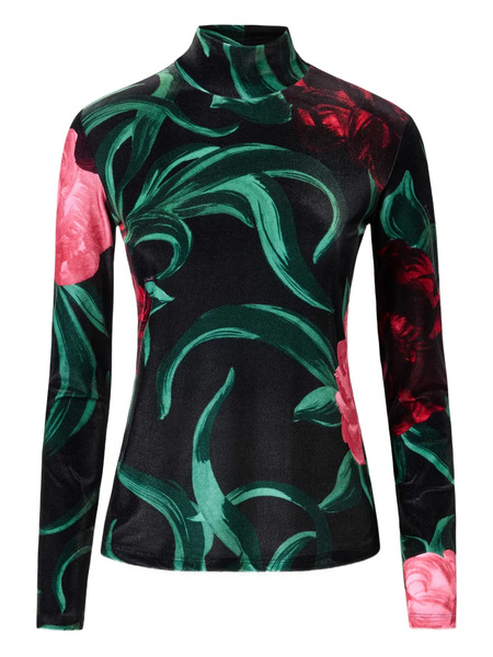  La Doublej Floral-print Turtleneck Top - Black 