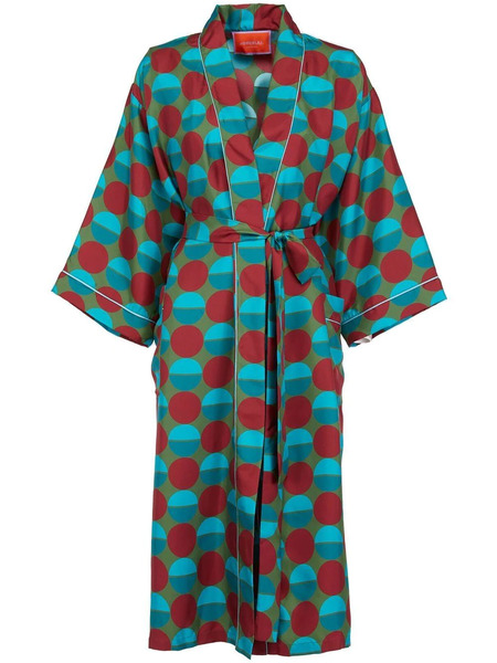  La Doublej Geometric-print Silk Robe - Green 