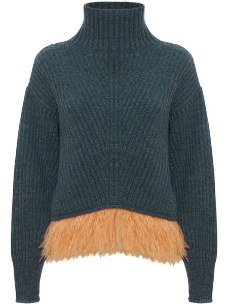  La Doublej High-neck Feather-trim Jumper - Green 