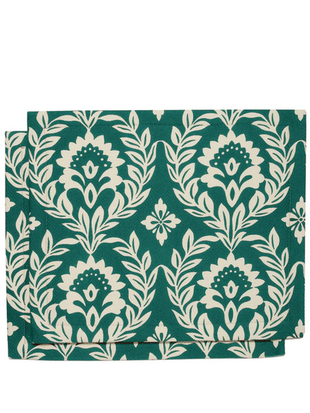  La Doublej Leaf-print Linen Placemats (set Of Two) - Green 