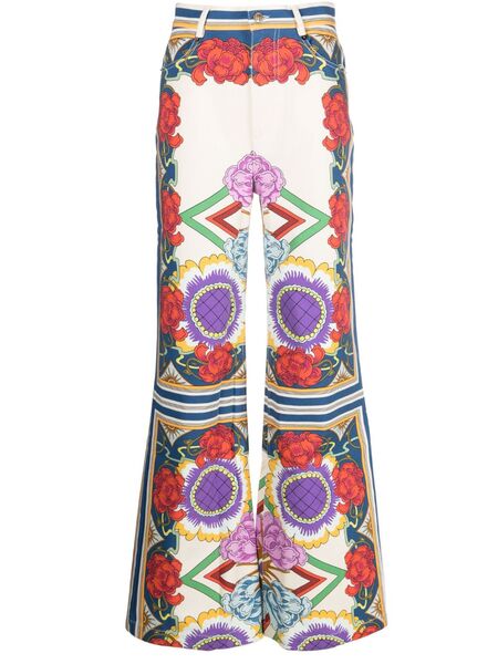  La Doublej Liberty-print Flared Jeans - Neutrals 