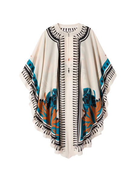  La Doublej Maria Floral Print Cape - Neutrals 