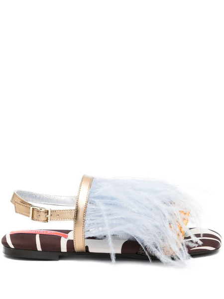  La Doublej Medal Feather-trim Sandals - Blue 