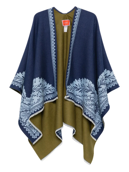  La Doublej Paisley-print Fringed Poncho - Blue 