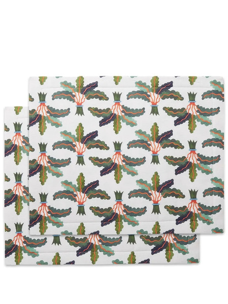  La Doublej Palms Printed Table Mats (set Of Two) - White 