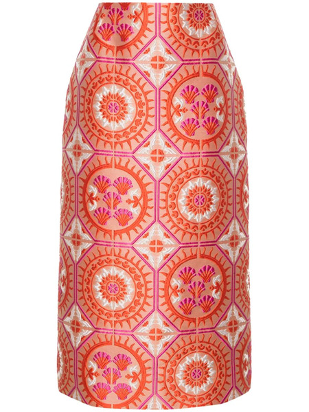  La Doublej Patterned-jacquard Midi Pencil Skirt - Neutrals 