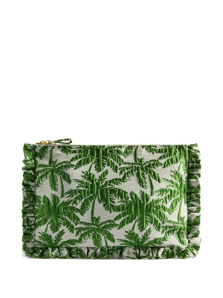  La Doublej Ruffled Palm-print Clutch Bag - Green 