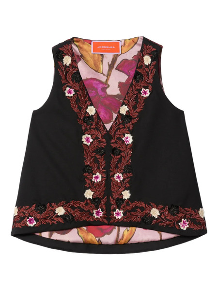  La Doublej Scala Floral V-neck Top - Black 