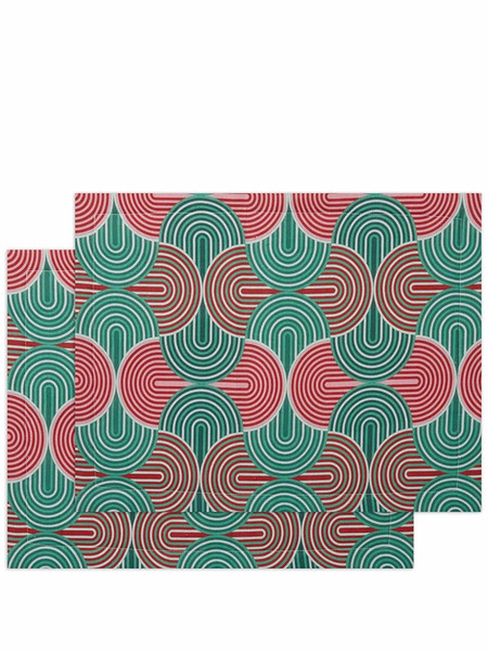  La Doublej Set Of 2 Geometric-print Table Mats - Green 