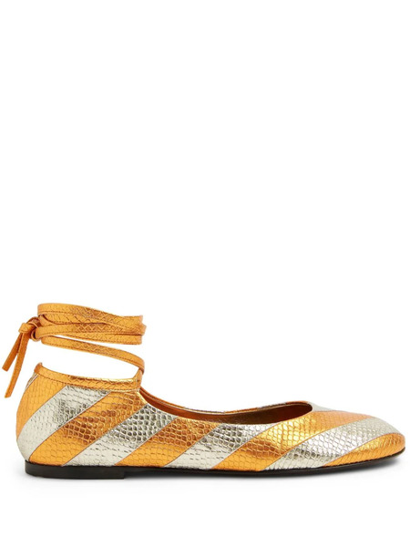  La Doublej Striped Metallic-effect Ballerina Shoes - Orange 