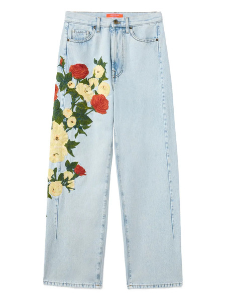  La Doublej The Barrel Embroidered-floral Jeans - Blue 
