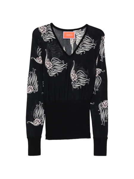  La Doublej V-neck Floral Print Sweater - Black 