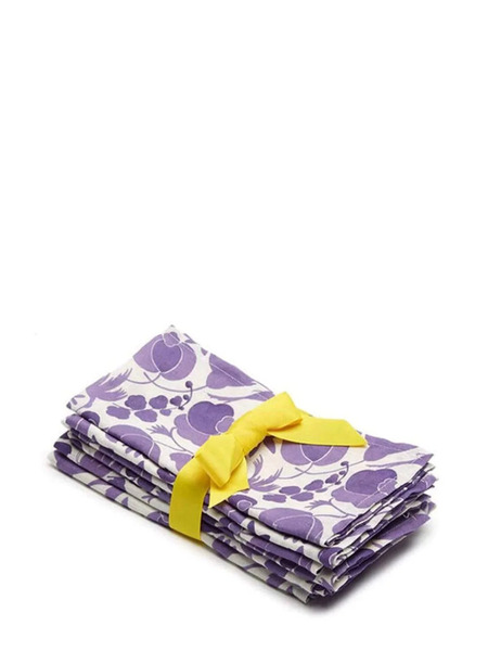  La Doublej Wildbird-print Linen Napkins (set Of Six) - Purple 