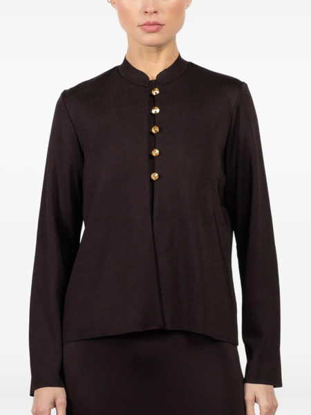  La Galpa Mandarin-collar Crystal-button Top - Brown 