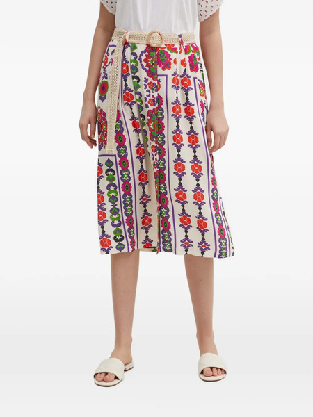 La Petite Française Jouet Floral Button Midi Skirt - Neutrals 