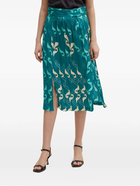  La Petite Française Judo Printed Split Midi Skirt - Green 