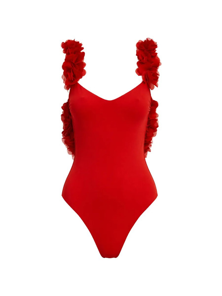  La Reveche Ruffled Backless Swimsuit - Red 