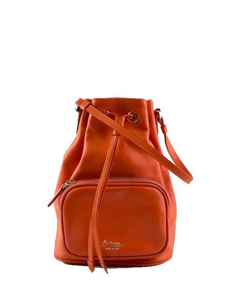  La Rose Drawstring Leather Bucket Bag - Orange 