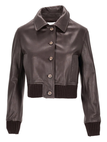  La Rose Leather Cropped Jacket - Brown 