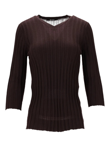  La-rose V-neck Ribbed Top - Brown 