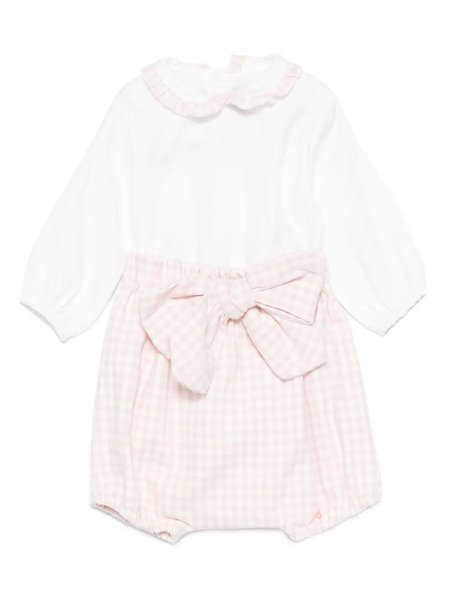  La Stupenderia Bow-detailed Gingham Romper - Pink 
