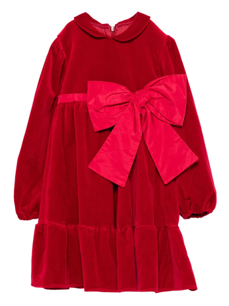  La Stupenderia Bow-embellished Velvet Dress - Red 