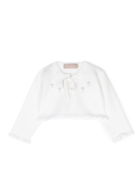 La Stupenderia Floral-embroidered Ribbed-knit Jacket - White 