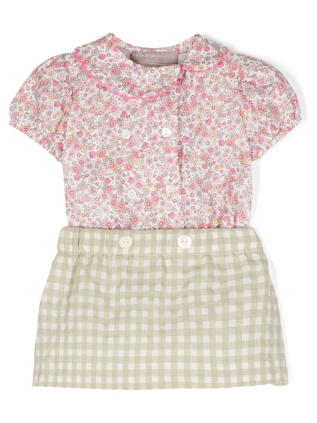  La Stupenderia Floral Gingham Skirt Set - Green 