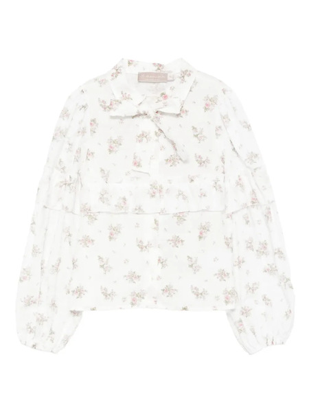  La Stupenderia Floral-print Ruffled Blouse - White 