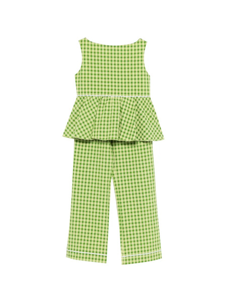  La Stupenderia Gingham-pattern Peplum-hem Trousers Set - Green 