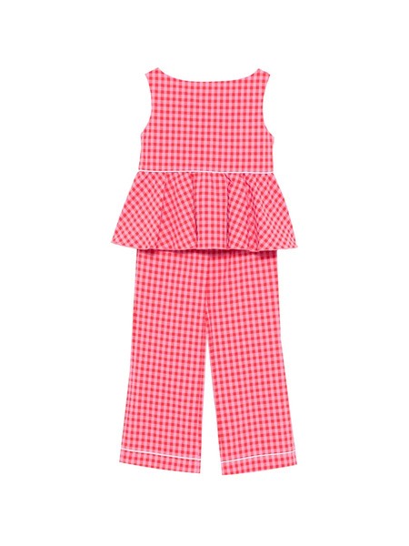  La Stupenderia Gingham-pattern Peplum-hem Trousers Set - Red 