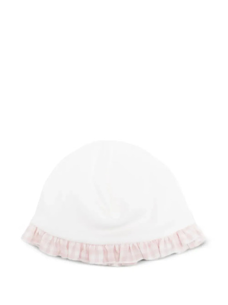  La Stupenderia Gingham-trimmed Ruffled Hat - White 