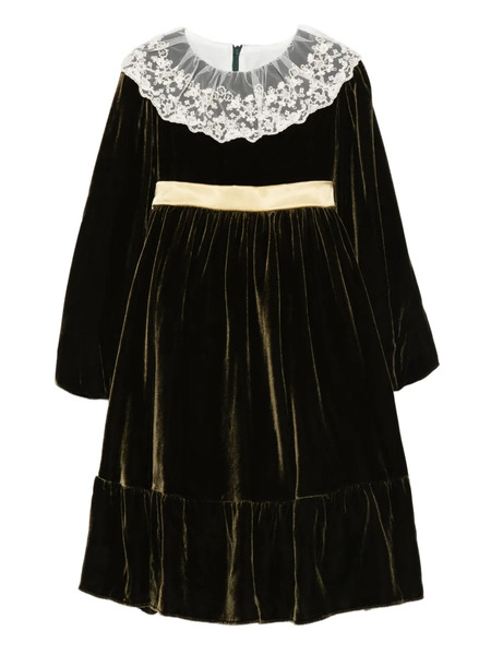  La Stupenderia Lace-collar Velvet Dress - Green 