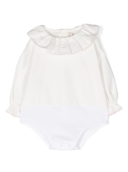  La Stupenderia Polka-dot Ruffle-collar Cotton Body - White 