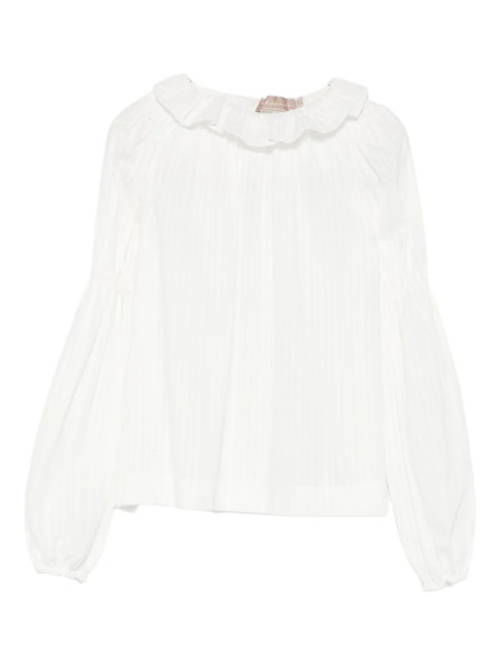  La Stupenderia Ruffled-neck Long-sleeve Blouse - White 