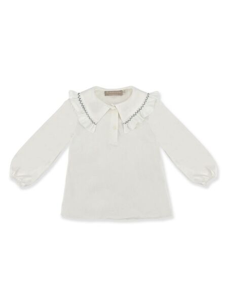  La Stupenderia Smock-embroidery Polo Top - Neutrals 
