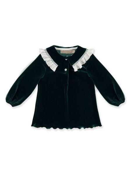  La Stupenderia Velour Polo Top - Green 