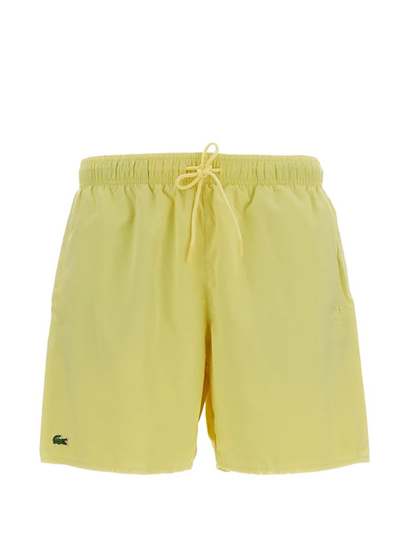  Lacoste Elastic-waist Logo-patch Swim Shorts - Yellow 