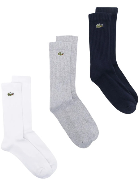  Lacoste Logo-embroidered Ribbed-knit Socks (set Of Three) - White 