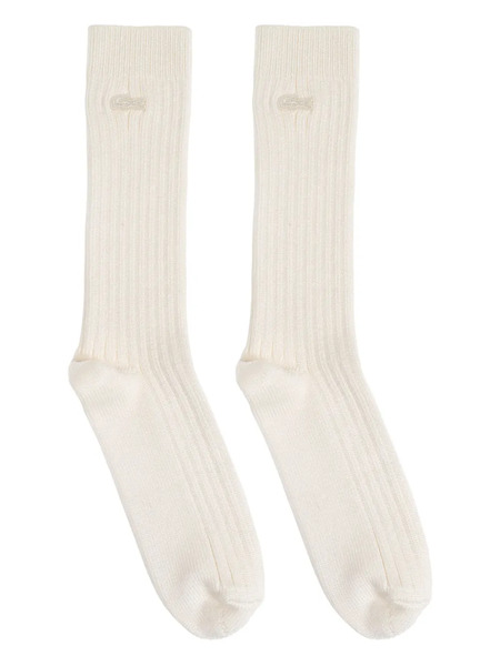  Lacoste Logo-embroidered Ribbed Socks - Neutrals 