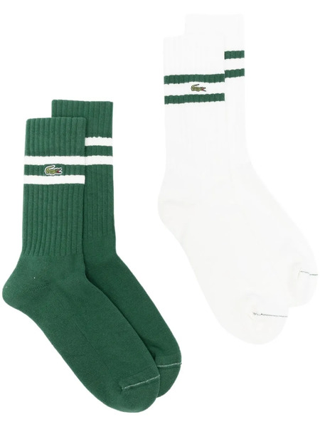  Lacoste Logo-patch Striped Socks Pack - Green 
