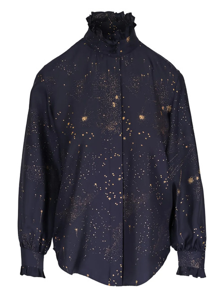  Lafayette 148 Ink Ruffled Star Print Blouse - Blue 