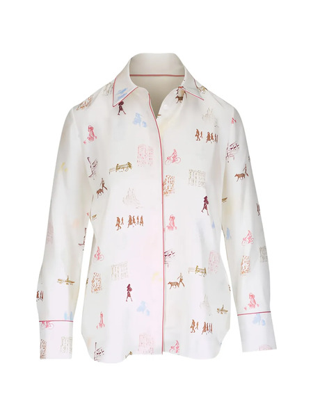  Lafayette 148 Print Twill Blouse - White 