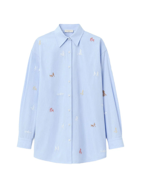  Lafayette 148 Striped Embroidered Shirt - Blue 